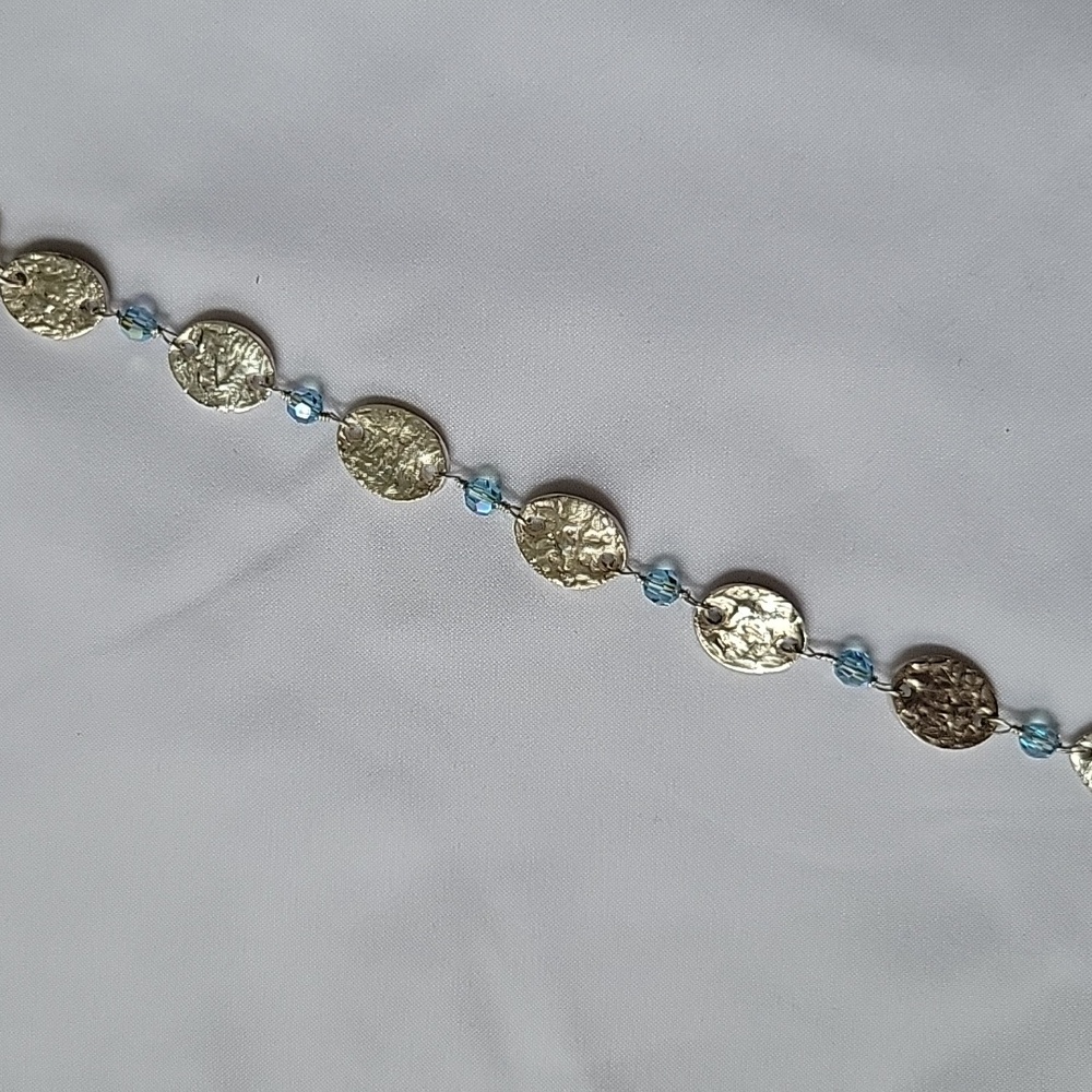 Sterling Silver Hand Made Bracelet with Blue Crystal Beads